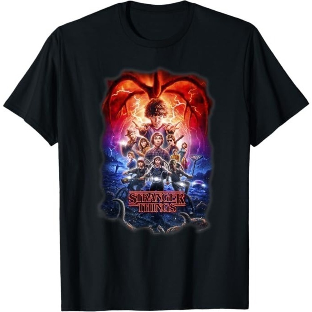 Stranger Things Group Shot Poster Fade Graphic Netflix T-Shirt